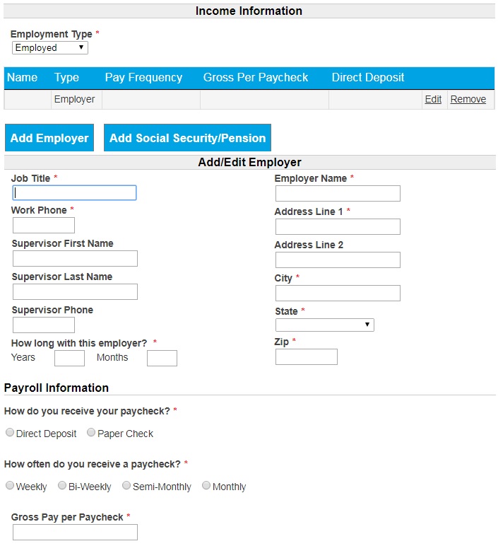 iSpeedy Loans application form