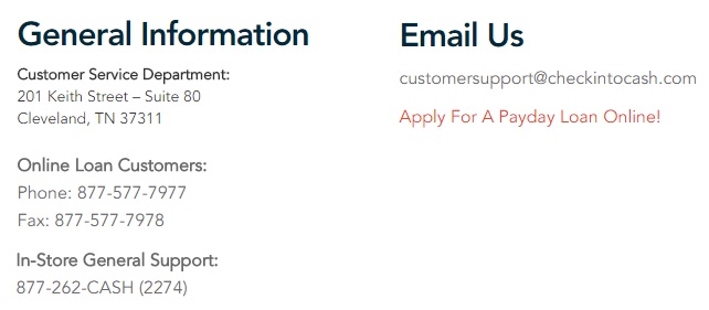 Check Into Cash contacts